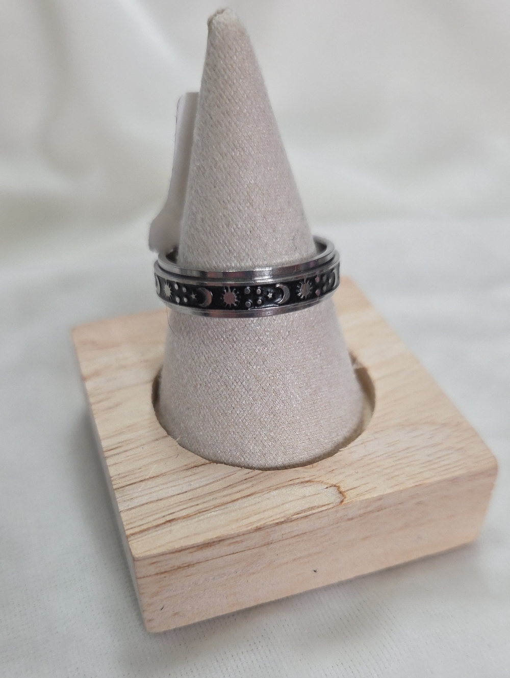 Silver Moon Celestial Black Spinner Ring Stainless Steel Band Ring Wedding Band